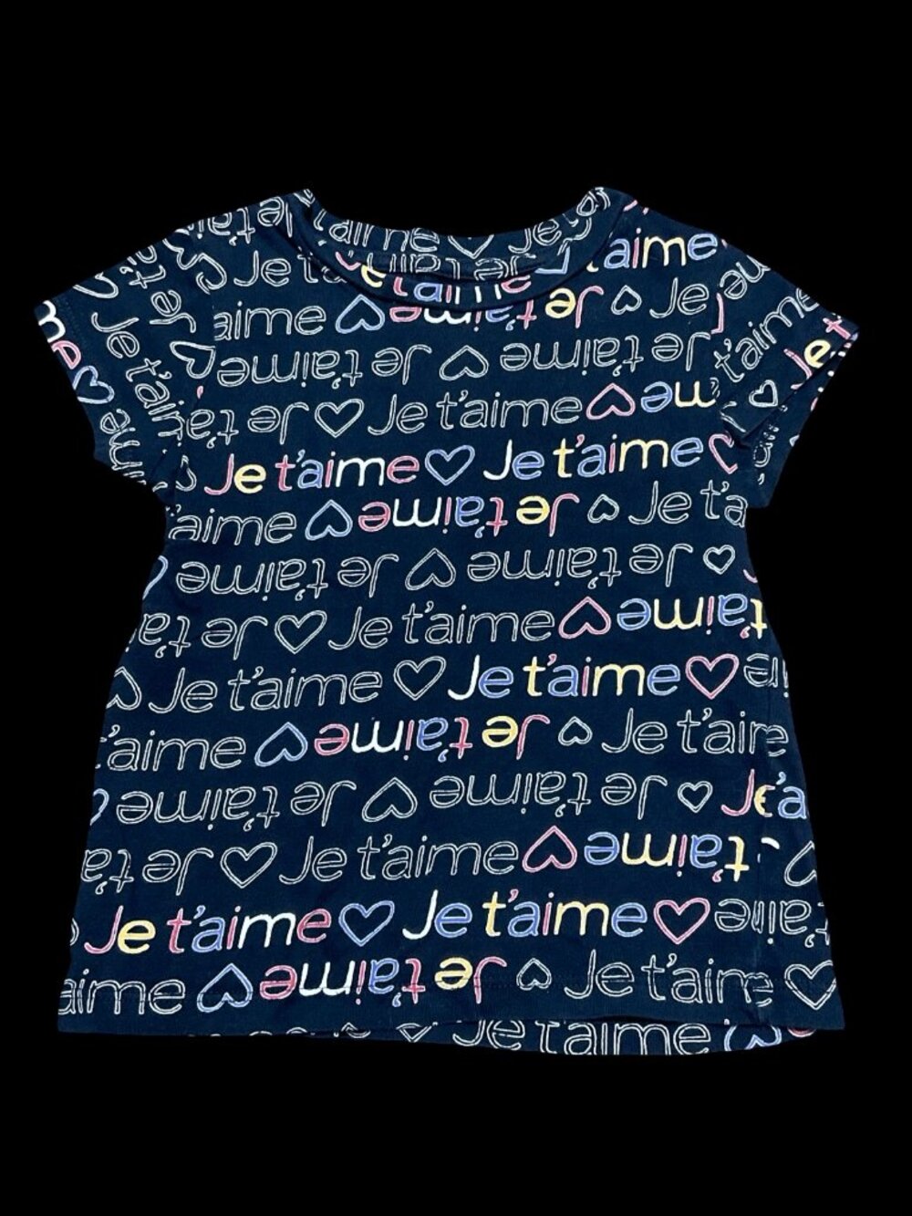 🌻10/$25 - Navy Multicolored "Je t'aime" Print Tee